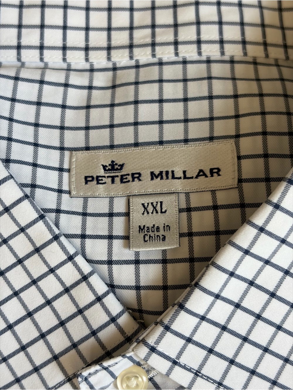 Peter Millar White Shirt with Navy Windowpane Check